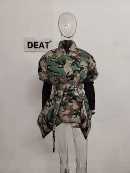 DEAT Fashion Women's Cotton-padded Coat Belt Irregular Waist Camouflage Knitted Sleeve Parkas Jackets Winter 2024 New 7AB2058