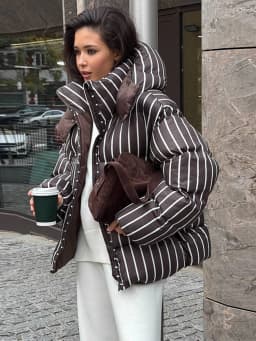 2026 Winter Autumn Stripe Cotton Padded Jacket For Women Warm Long Sleeve Zipper Hooded Coats Lady Street Chic Outdoor Outerwear