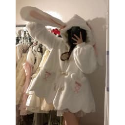 Fleece Lined Thickened Lamb Velvet Jacket Women's Autumn Winter Small Size Cute Rabbit Ear Hoodie Cotton Coat Korean Style