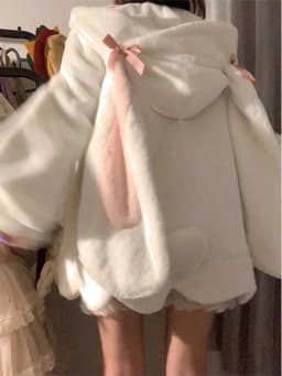 Fleece Lined Thickened Lamb Velvet Jacket Women's Autumn Winter Small Size Cute Rabbit Ear Hoodie Cotton Coat Korean Style
