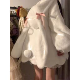 Fleece Lined Thickened Lamb Velvet Jacket Women's Autumn Winter Small Size Cute Rabbit Ear Hoodie Cotton Coat Korean Style