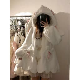 Fleece Lined Thickened Lamb Velvet Jacket Women's Autumn Winter Small Size Cute Rabbit Ear Hoodie Cotton Coat Korean Style