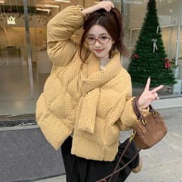 Yellow Polka Dot Corduroy Padded Jacket Women Autumn Winter Cross V Neck Puffer Jackets Female Loose Daily Wear Thick Outerwear