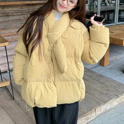 Yellow Polka Dot Corduroy Padded Jacket Women Autumn Winter Cross V Neck Puffer Jackets Female Loose Daily Wear Thick Outerwear