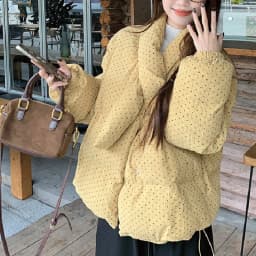 Yellow Polka Dot Corduroy Padded Jacket Women Autumn Winter Cross V Neck Puffer Jackets Female Loose Daily Wear Thick Outerwear