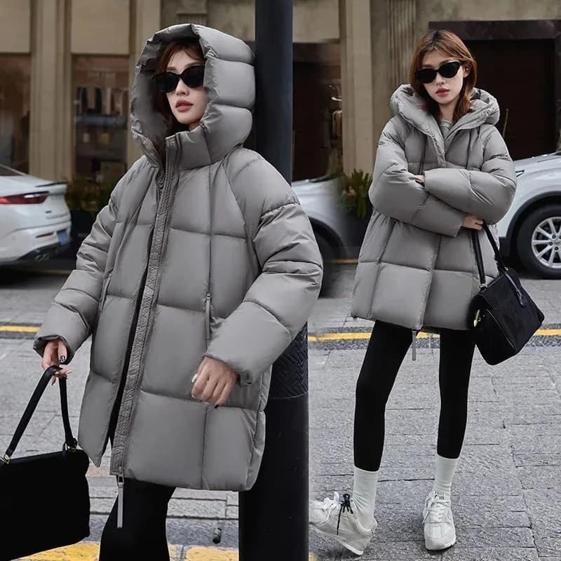 2025 New Women Down Cotton Coat Women Winter Mid-Length Cotton Coat Korean Loose Hooded Cotton Padded Jacket Women Parka Outwear