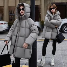 2025 New Women Down Cotton Coat Women Winter Mid-Length Cotton Coat Korean Loose Hooded Cotton Padded Jacket Women Parka Outwear