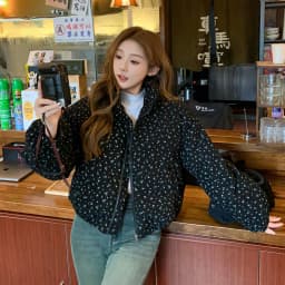Sweet Fresh Floral Print Cotton Jacket For Women 2024 Vintage Design Women's Parkas Winter Loose Warm Stand Collar Bread Outwear