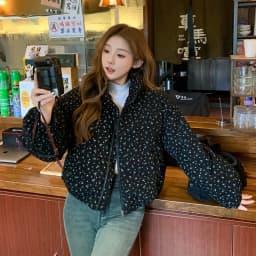 Sweet Fresh Floral Print Cotton Jacket For Women 2024 Vintage Design Women's Parkas Winter Loose Warm Stand Collar Bread Outwear