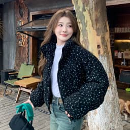 Sweet Fresh Floral Print Cotton Jacket For Women 2024 Vintage Design Women's Parkas Winter Loose Warm Stand Collar Bread Outwear
