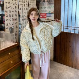 Sweet Fresh Floral Print Cotton Jacket For Women 2024 Vintage Design Women's Parkas Winter Loose Warm Stand Collar Bread Outwear