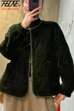 THHONE Autumn Winter Parkas for Women Jackets Vintage Pockets Casual Padded Korean Style Loose Coats Outerwear Women's Clothing