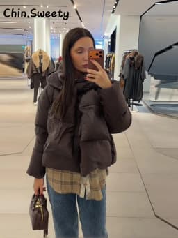 Warm Women's Detachable Scarf Collar Hooded Cotton Coat Solid Full Sleeve Buttons Pocket Thicken Jacket 2025 Winter Lady Outwear