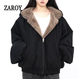 ZAROY Women Winter Jacket Double-Sided Wear Coat Casual Loose Zipper Hooded Parka Thick Warm Windproof Y2K Gothic Outwear куртка