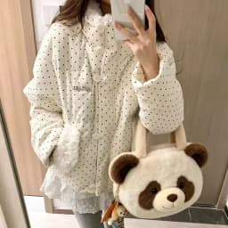 Sweet Polka Dot Corduroy Padded Parkas for Women Winter Loose Thick Crop Cotton Coat Woman Stand Collar Y2K Button Puffer Jacket