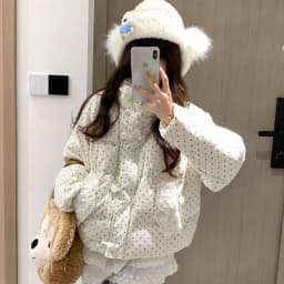 Sweet Polka Dot Corduroy Padded Parkas for Women Winter Loose Thick Crop Cotton Coat Woman Stand Collar Y2K Button Puffer Jacket