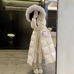 Fashion Women's Long Down Cotton Jacket Slim Fit Thicken Warm Winter Snow Coat With Belted Commute Korean Puffer Parkas