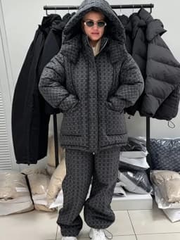Fashion Print Hooded Puffer Coat Set Women Quilted High Neck Full Sleeve Zip Pockets Jacket Wide Leg Pants 2026 Winter Warm Sets