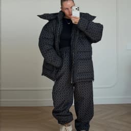 Fashion Print Hooded Puffer Coat Set Women Quilted High Neck Full Sleeve Zip Pockets Jacket Wide Leg Pants 2026 Winter Warm Sets