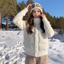 Korean Polka Dot Knit Patchwork Corduroy Cotton Jacket for Women Winter Sweet Thick Puffer Jackets Woman Stand Collar Y2K Parkas