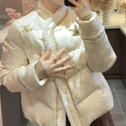 New Chinese Style Down Cotton Jacket Women Traditional Embroidery Jacquard Thick Parkas Woman Elegant Stand Collar Padded Jacket