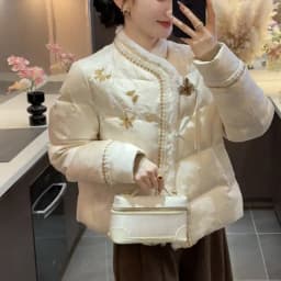 New Chinese Style Down Cotton Jacket Women Traditional Embroidery Jacquard Thick Parkas Woman Elegant Stand Collar Padded Jacket