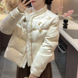 New Chinese Style Down Cotton Jacket Women Traditional Embroidery Jacquard Thick Parkas Woman Elegant Stand Collar Padded Jacket