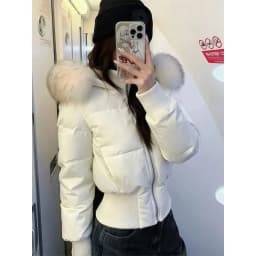 White Hooded Parkas Women Fashion Pink Faux Fur Patchwork Puffer Jacket Korean Zipper Down Coats Winter Cotton Padded Outerwears