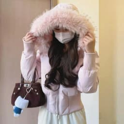White Hooded Parkas Women Fashion Pink Faux Fur Patchwork Puffer Jacket Korean Zipper Down Coats Winter Cotton Padded Outerwears