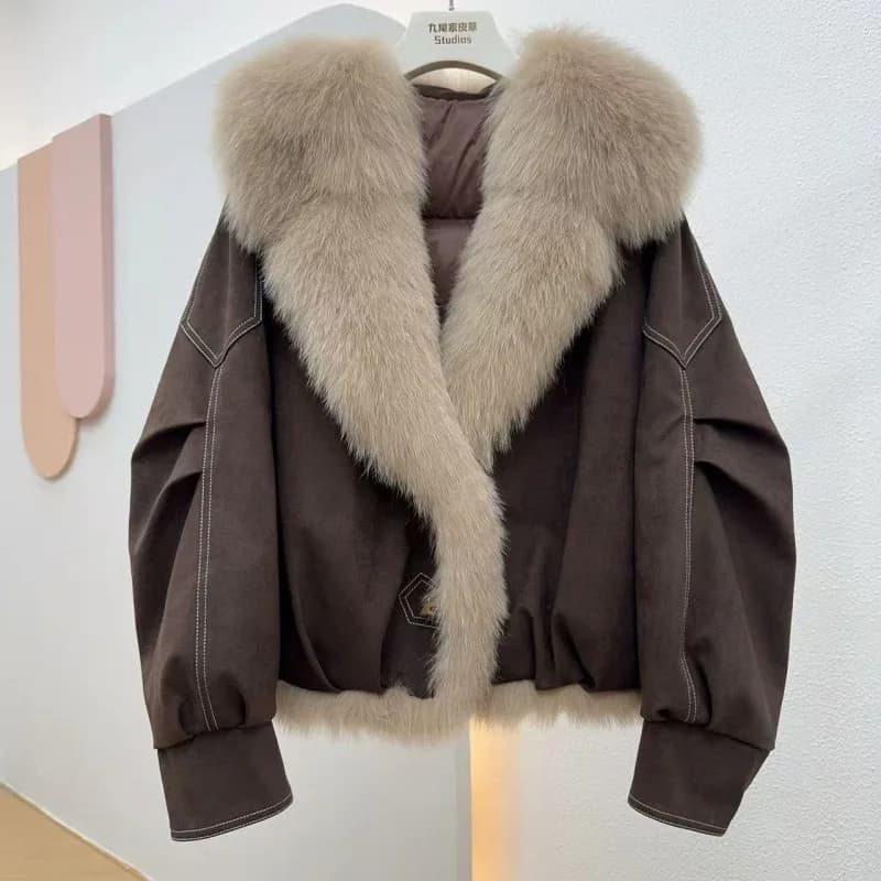 2026 Winter New Solid Color Fur Collar Splicing Versatile Short Jacket Women's Long-sleeved Parker Thickened Down Cotton Jacket