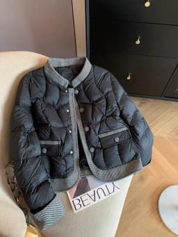 Ele Stand Collar Light Weight Casual Cotton Jaet for Women 2024 Autumn Winter Diamond Patterned Thin Warm Coat