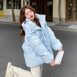 Milk Blue Fashionable Hooded Down Cotton Jacket For Women's Winter 2025 New Design Loose And Thick Warm Jacket Winter Coat Blue