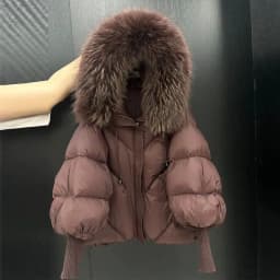 2026 New Autumn Winter Keep Warm Women Parkas Threaded Sleeve Hooded Down Jacket Solid Color Raccoon Fur Collar White Down Coat