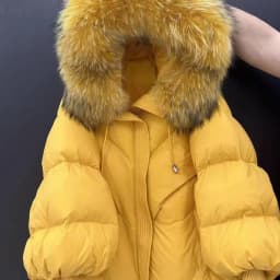 2026 New Autumn Winter Keep Warm Women Parkas Threaded Sleeve Hooded Down Jacket Solid Color Raccoon Fur Collar White Down Coat