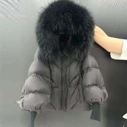 2026 New Autumn Winter Keep Warm Women Parkas Threaded Sleeve Hooded Down Jacket Solid Color Raccoon Fur Collar White Down Coat