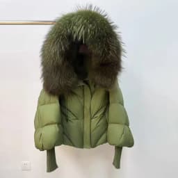 2026 New Autumn Winter Keep Warm Women Parkas Threaded Sleeve Hooded Down Jacket Solid Color Raccoon Fur Collar White Down Coat
