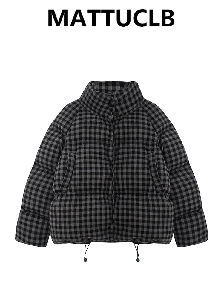 2025 Autumn Winter Women Y2k Japanese Harajuku Plaid Padded Jacket Stand Collar Down Jacket Korean Thick Parkas Outwears Design
