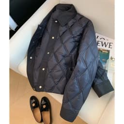Black Diamond Pattern Short Collar Cotton Jacket Women's Lightweight Design Sensation Autumn Winter New Style Coat