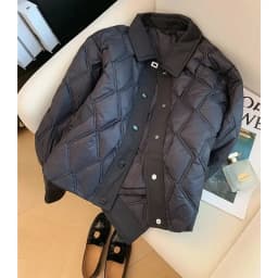 Black Diamond Pattern Short Collar Cotton Jacket Women's Lightweight Design Sensation Autumn Winter New Style Coat