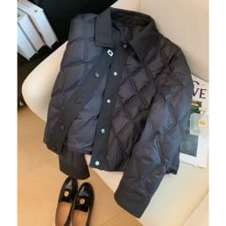 Black Diamond Pattern Short Collar Cotton Jacket Women's Lightweight Design Sensation Autumn Winter New Style Coat