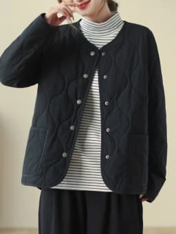 Loose Fit Quilted Cotton Jaet Women's Autumn Winter Thi Warm round Ne Japanese Sle Lightweight down Cotton Coat