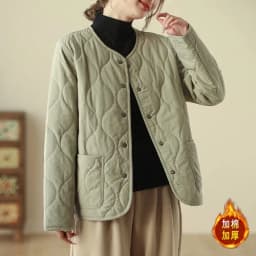 Loose Fit Quilted Cotton Jaet Women's Autumn Winter Thi Warm round Ne Japanese Sle Lightweight down Cotton Coat