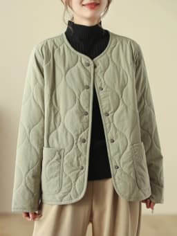 Loose Fit Quilted Cotton Jaet Women's Autumn Winter Thi Warm round Ne Japanese Sle Lightweight down Cotton Coat
