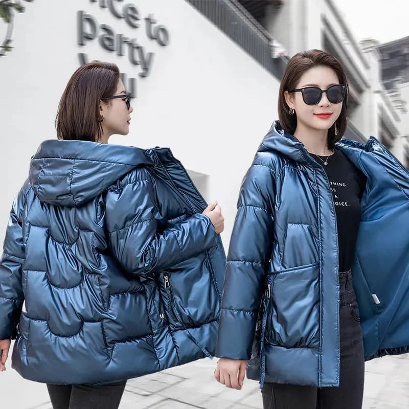 2026 New Winter Jacket Women Parkas Glossy Down Cotton Padded Parka Female Jacket Solid ColorThick Outwear Hooded Warm Outcoat