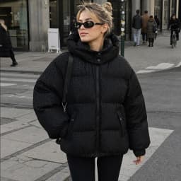 Women Leopard Jacquard Puffer Jacket Hooded High Collar Zip Snap Button Loose Cropped Drop Shoulder Warm Coat Ladies Outerwear