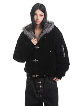 DEAT Fashion Brown Fur Hooded Cottn-padded Coat Women's Loose Aircraft Buckle Thick Short Parka Jacket Winter New