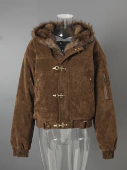 DEAT Fashion Brown Fur Hooded Cottn-padded Coat Women's Loose Aircraft Buckle Thick Short Parka Jacket Winter New