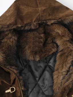 DEAT Fashion Brown Fur Hooded Cottn-padded Coat Women's Loose Aircraft Buckle Thick Short Parka Jacket Winter New