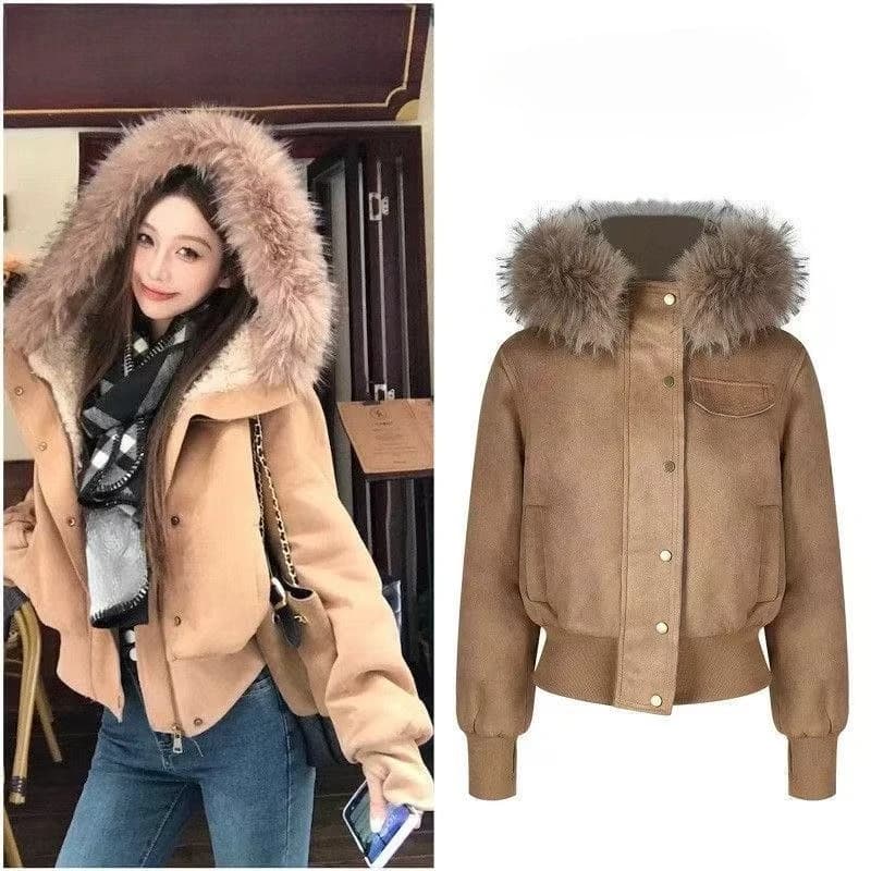 Warm Casual Outwear Tops 2026 Autumn Women Faux Fur Parkas Coats Y2K American Vintage Cotton‑padded Jacket Korean Fashion Chic