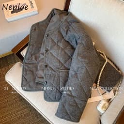 Neploe Simple Office Lady Vintage O Neck Plaid Coat Thin Casual Premium Western Style Parkas Warm Elegant High Street Soft Coats